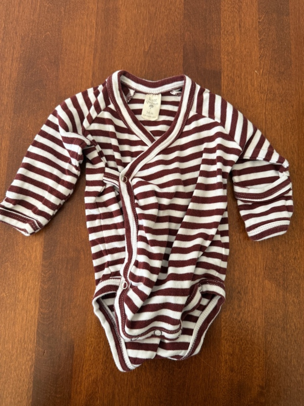 kate quinn Burgundy and White Striped Wrap-Front Baby Bodysuit